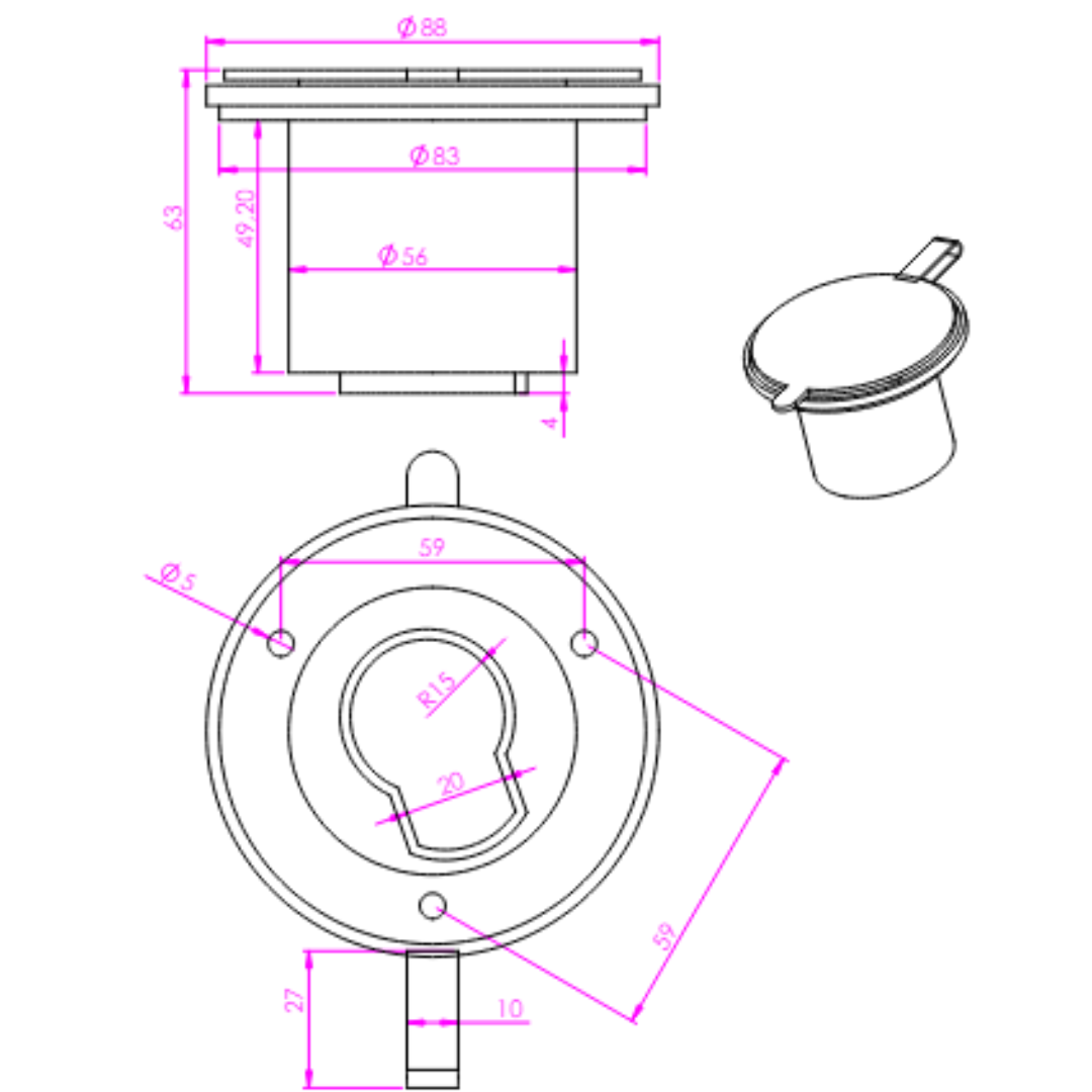 Porta doccetta cilindrico Ø 56 x 60 mm
