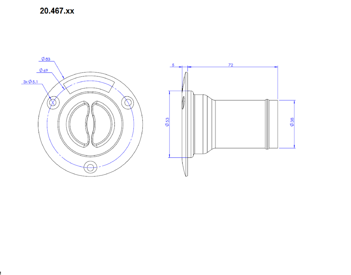 Tappo imbarco carburante inox a filo Ø 50 mm