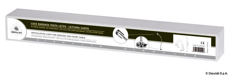 Luce snodata in acciaio inox da letto 12/24 Volts