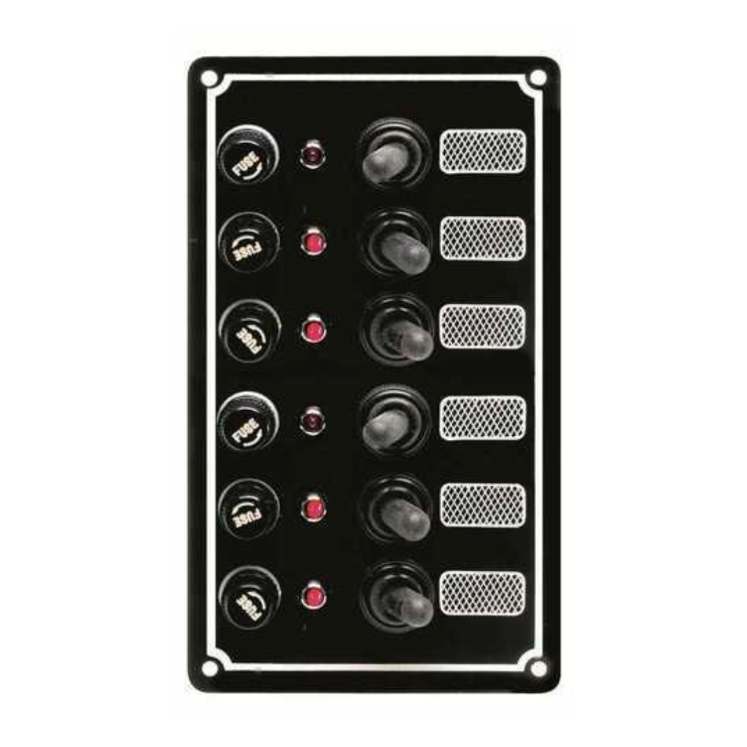 Pannello elettrico 6 interruttori e fusibili riarmabili