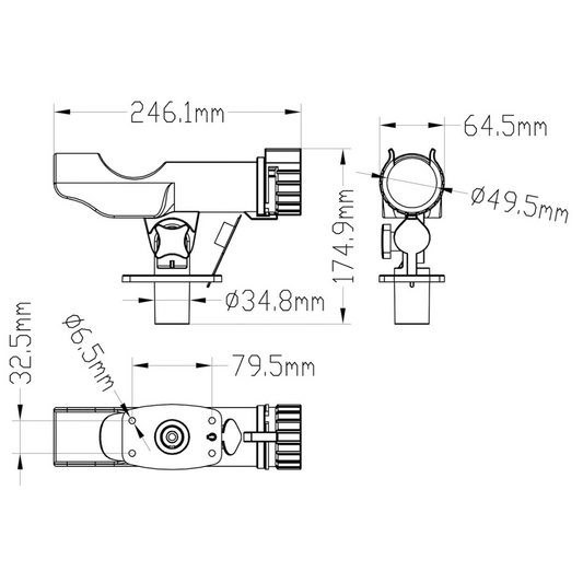 Portacanna orientabile ad incasso da scalmo nero