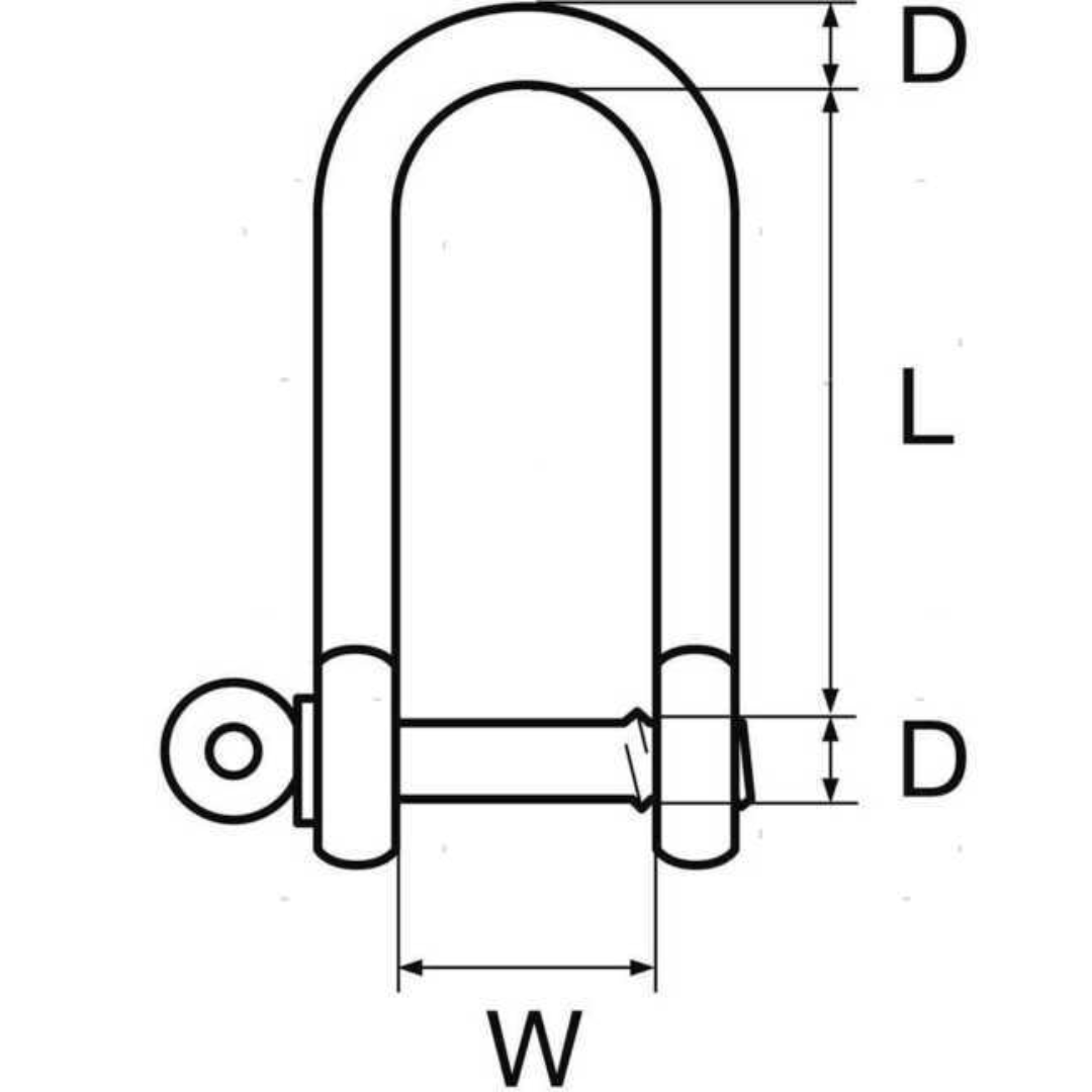 Long stainless steel shackle