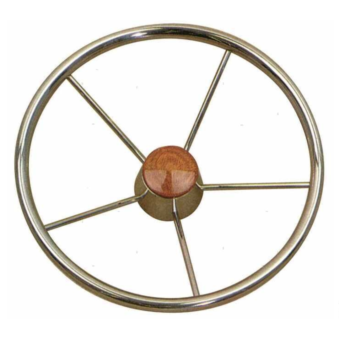 Volante inox a 5 razze Ø 35 con tappo in legno