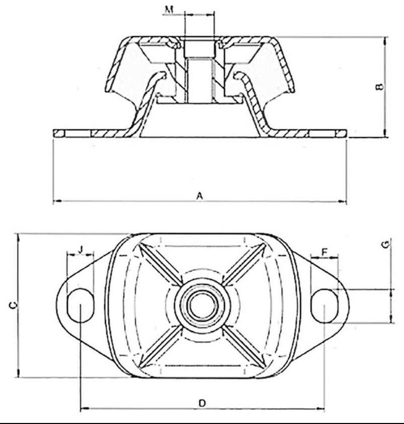 Supporto motore entrobordo VETUS serie K 120 x 60 mm