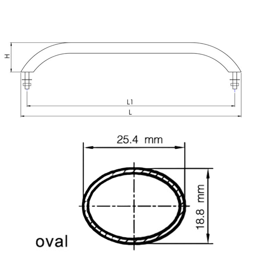 Handrail with 305 mm studs