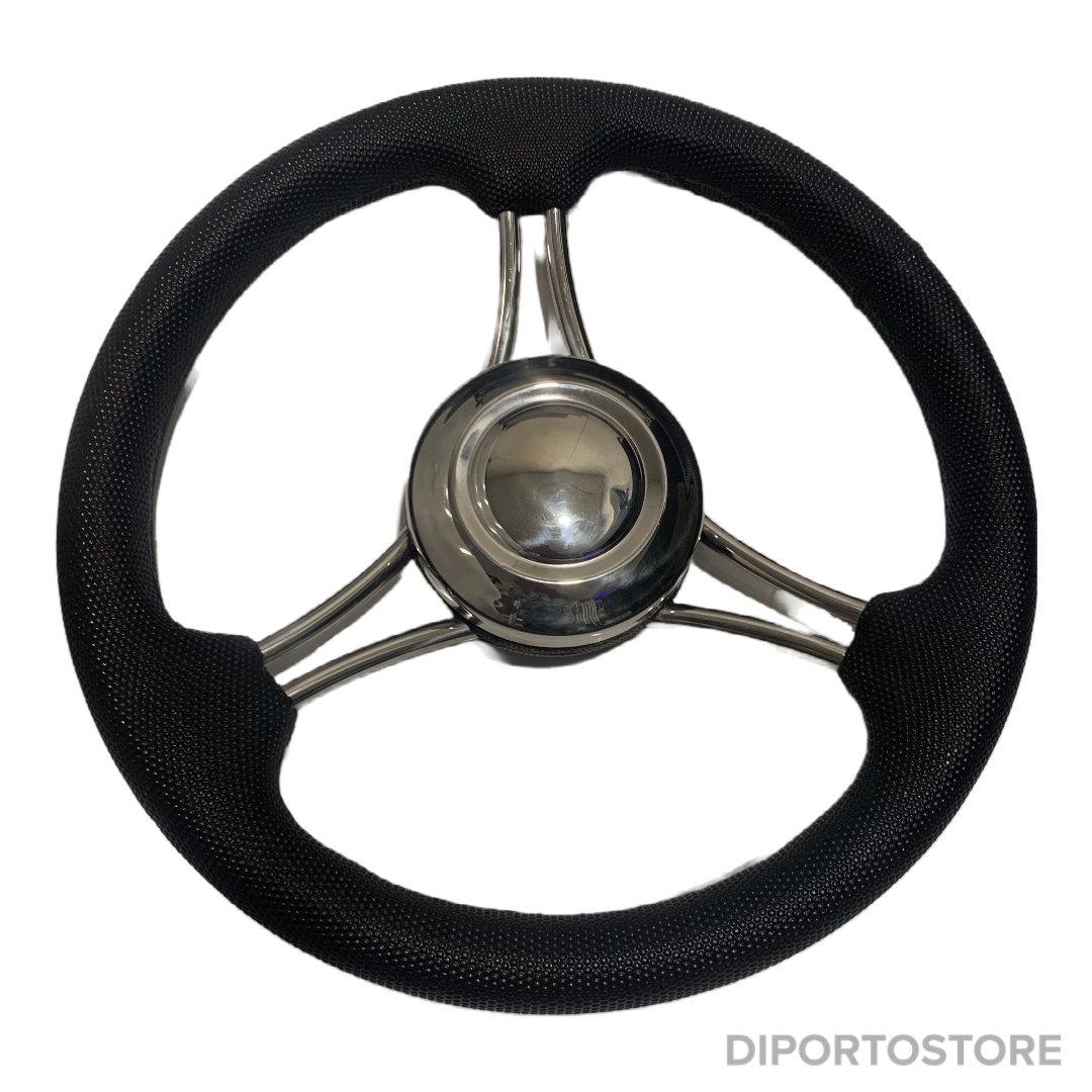 Volante inox a 3 razze nero Ø 35 cm