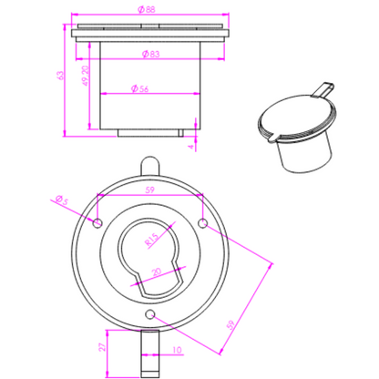 Porta doccetta cilindrico Ø 56 x 60 mm