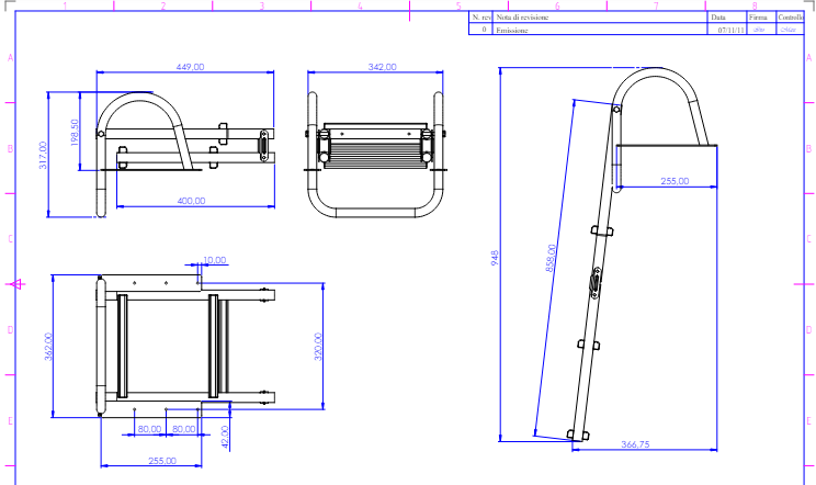 Scaletta inox con maniglioni 3 gradini legno
