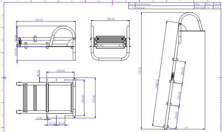 Scaletta inox con maniglioni 4 gradini legno
