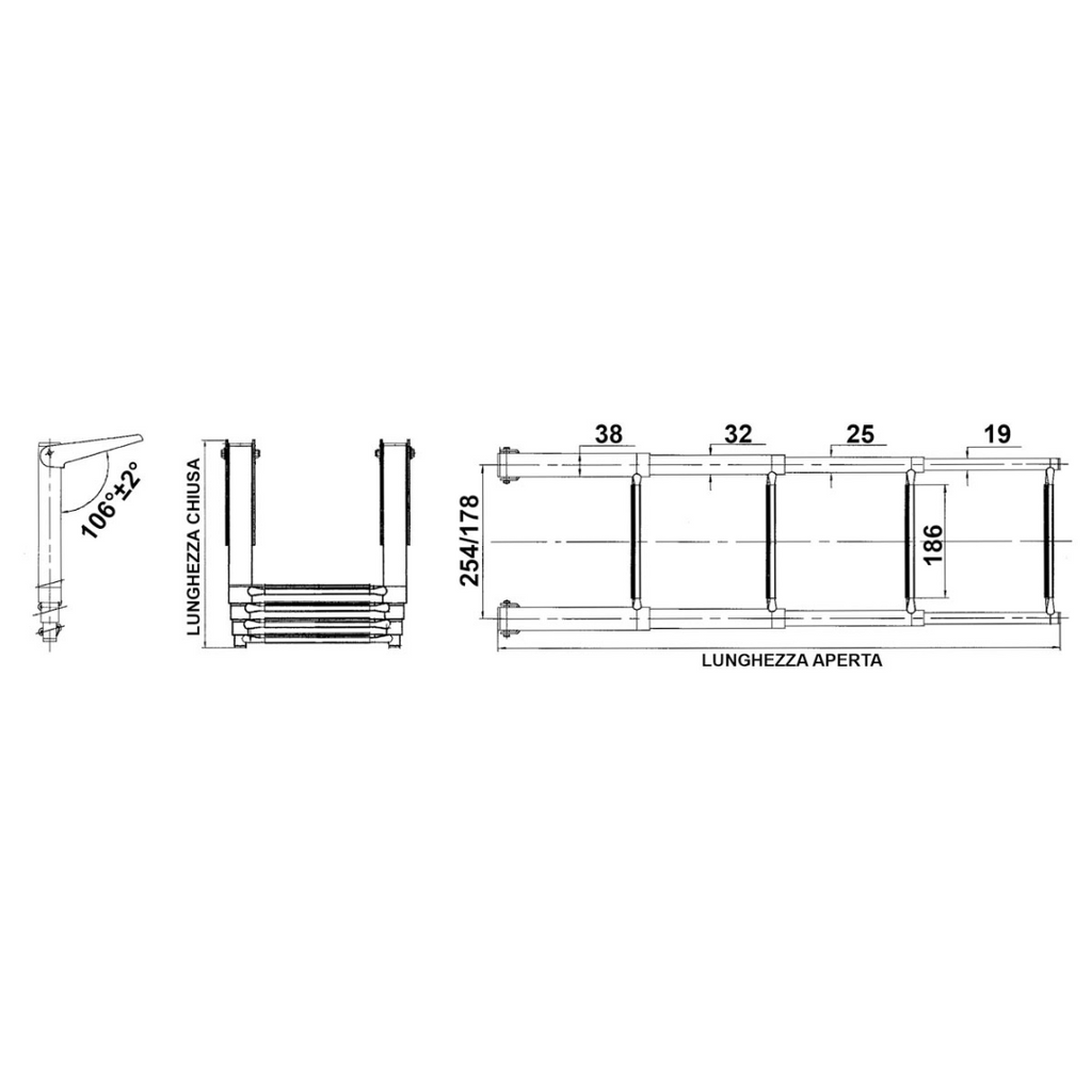 Scaletta inox telescopica 3 gradini bianchi (Stretta)