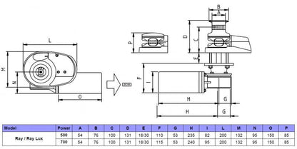 Verricello Ray lux 700 Watt 12V in bronzo cromato - Profilo basso