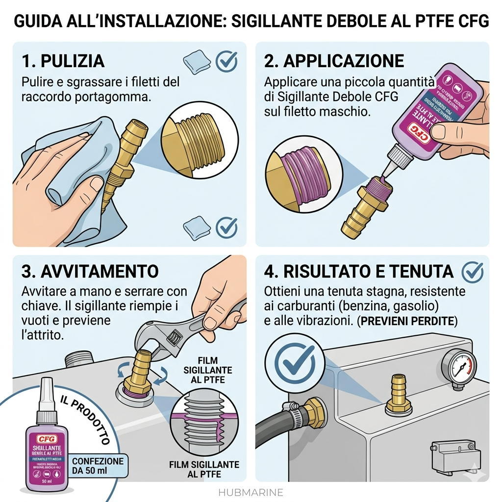Sigillante frenafiletti al PTFE per raccorderia, viteria inox, metalli teneri