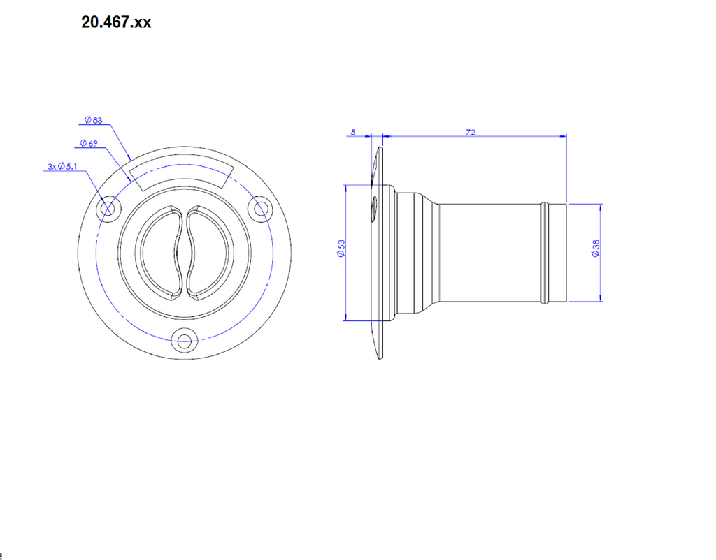 Tappo imbarco carburante inox a filo Ø 50 mm