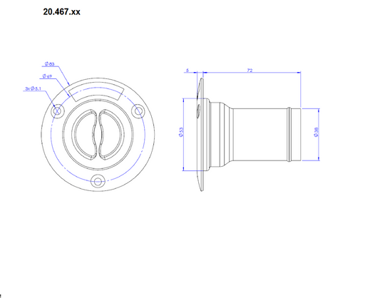 Tappo imbarco carburante inox a filo Ø 50 mm