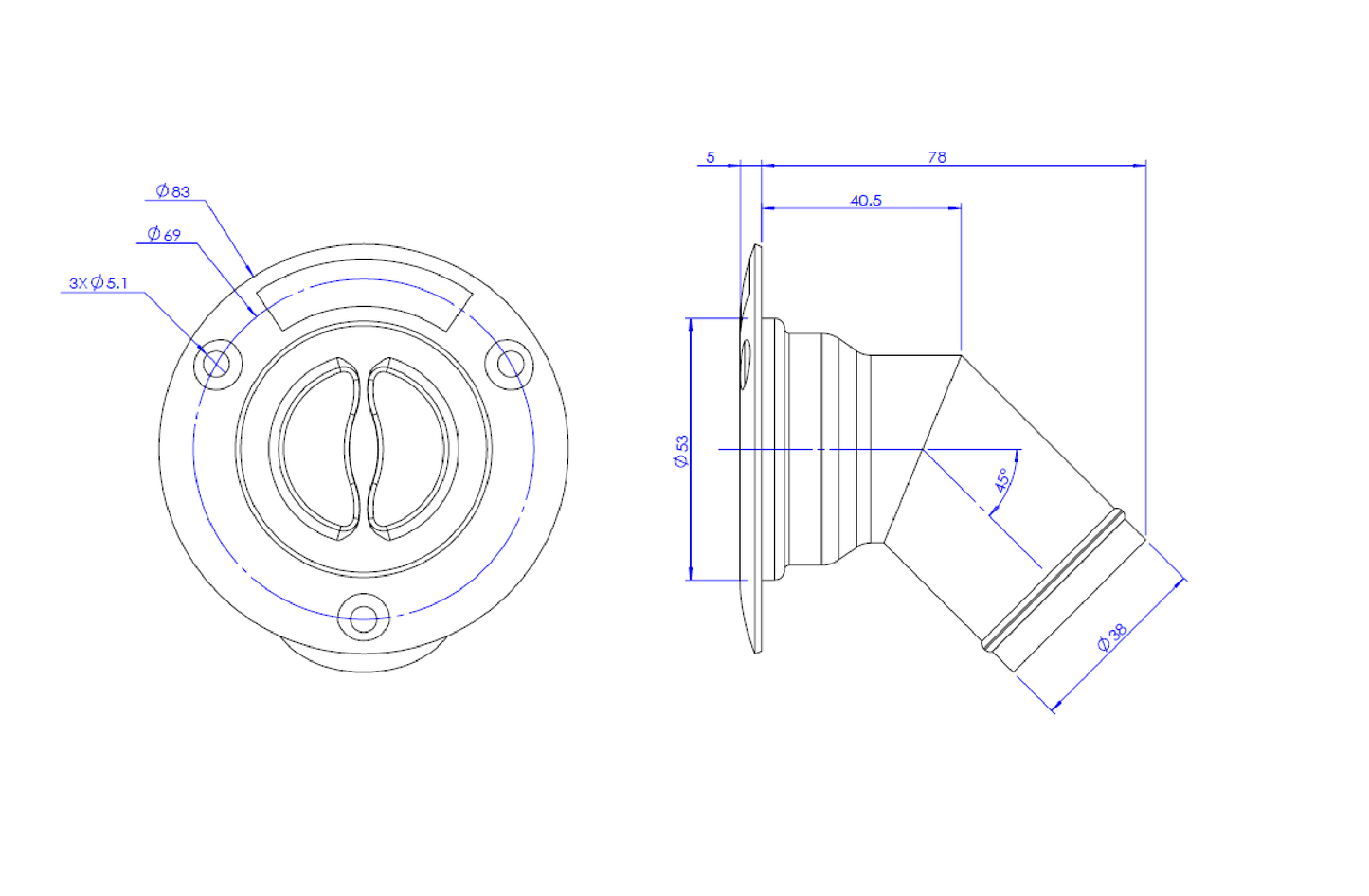 Tappo imbarco carburante inox a filo Ø 38 mm - inclinato