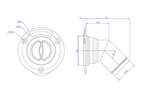Tappo imbarco carburante inox a filo Ø 50 mm - inclinato