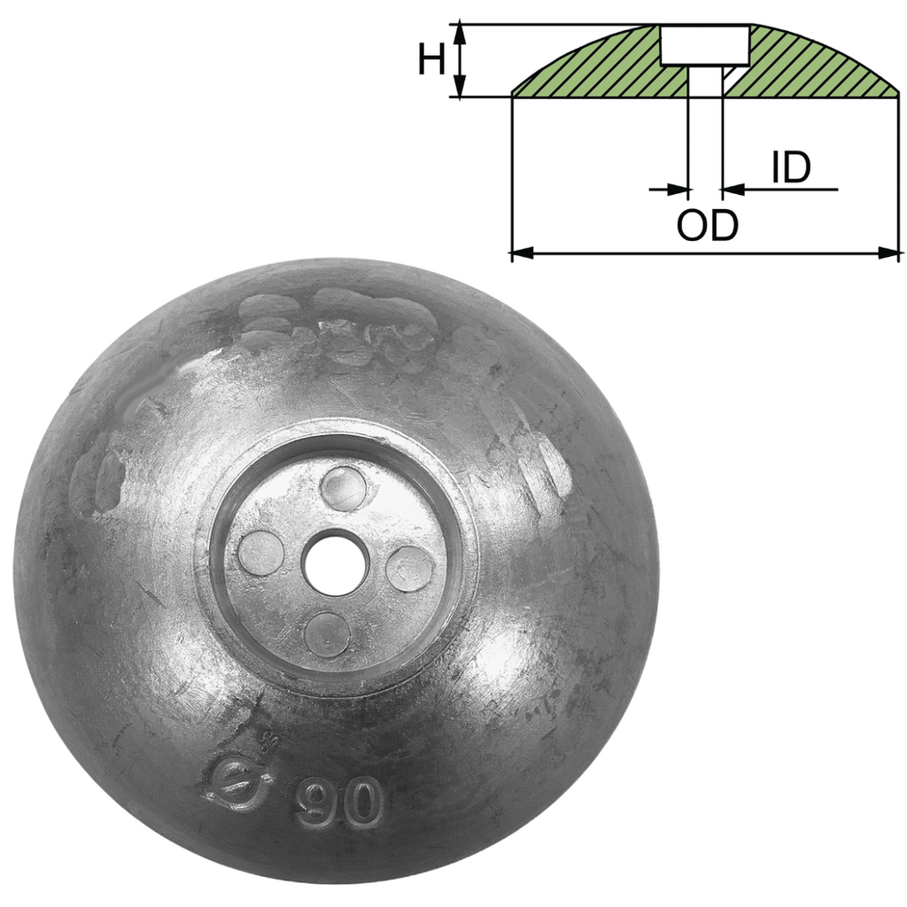 Anodo a flangia/rosa per timoni e scafi