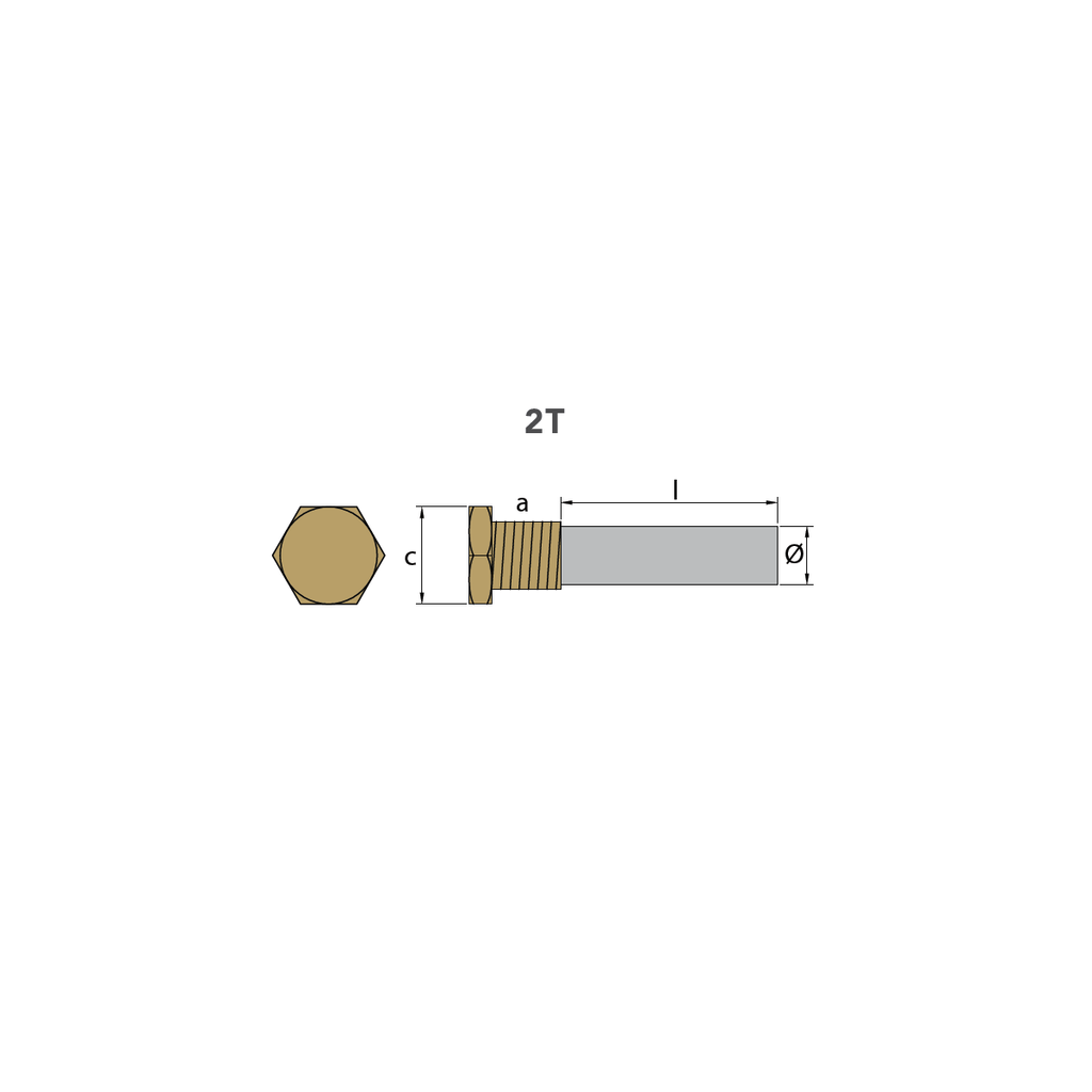 Anodo cilindretto con tappo in ottone Technoseal Yanmar 119574-18790 16 mm 1/2'