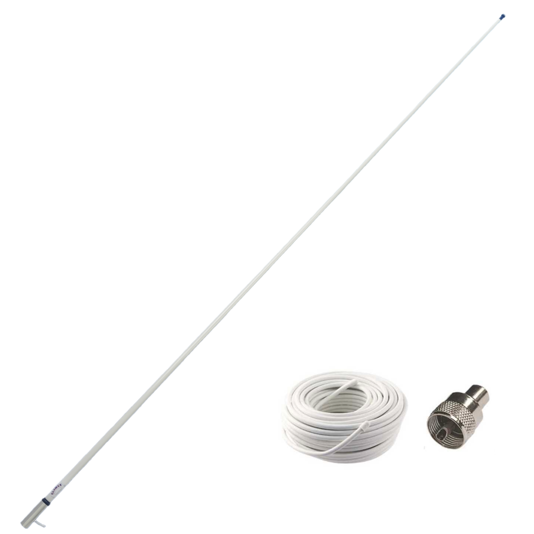 Antenna VHF Glomex rinforzata in vetroresina 240 cm 100 Watt ghiera cromata