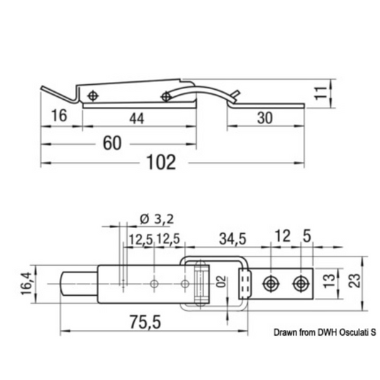 Chiusura a leva in acciaio inox 102 mm