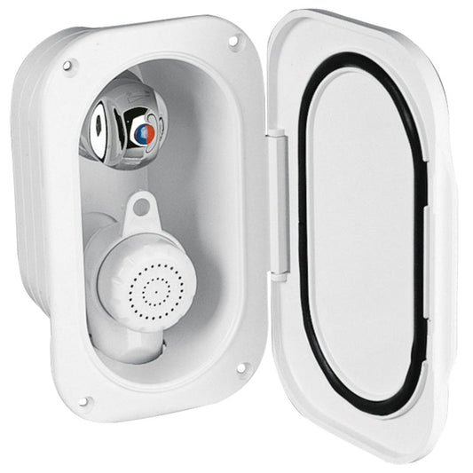 Doccetta e miscelatore con contenitore a parete