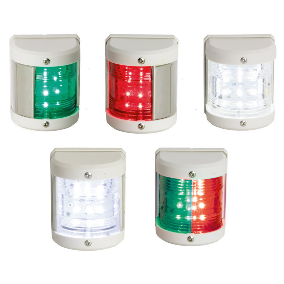 Fanali di navigazione MEDI LED 12V in plastica bianca e acciaio inox
