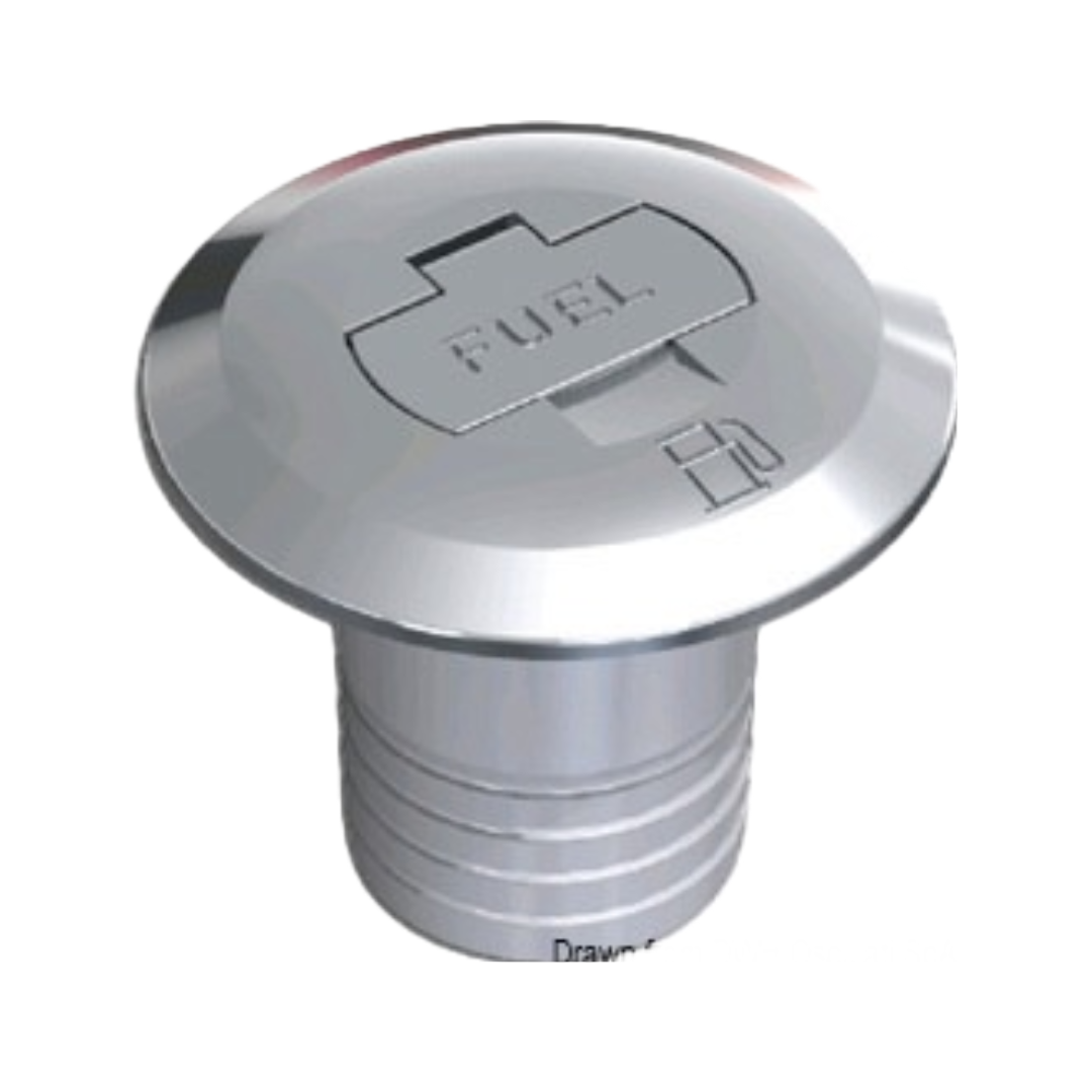 Chrome-plated brass "FUEL" deck filler cap with key