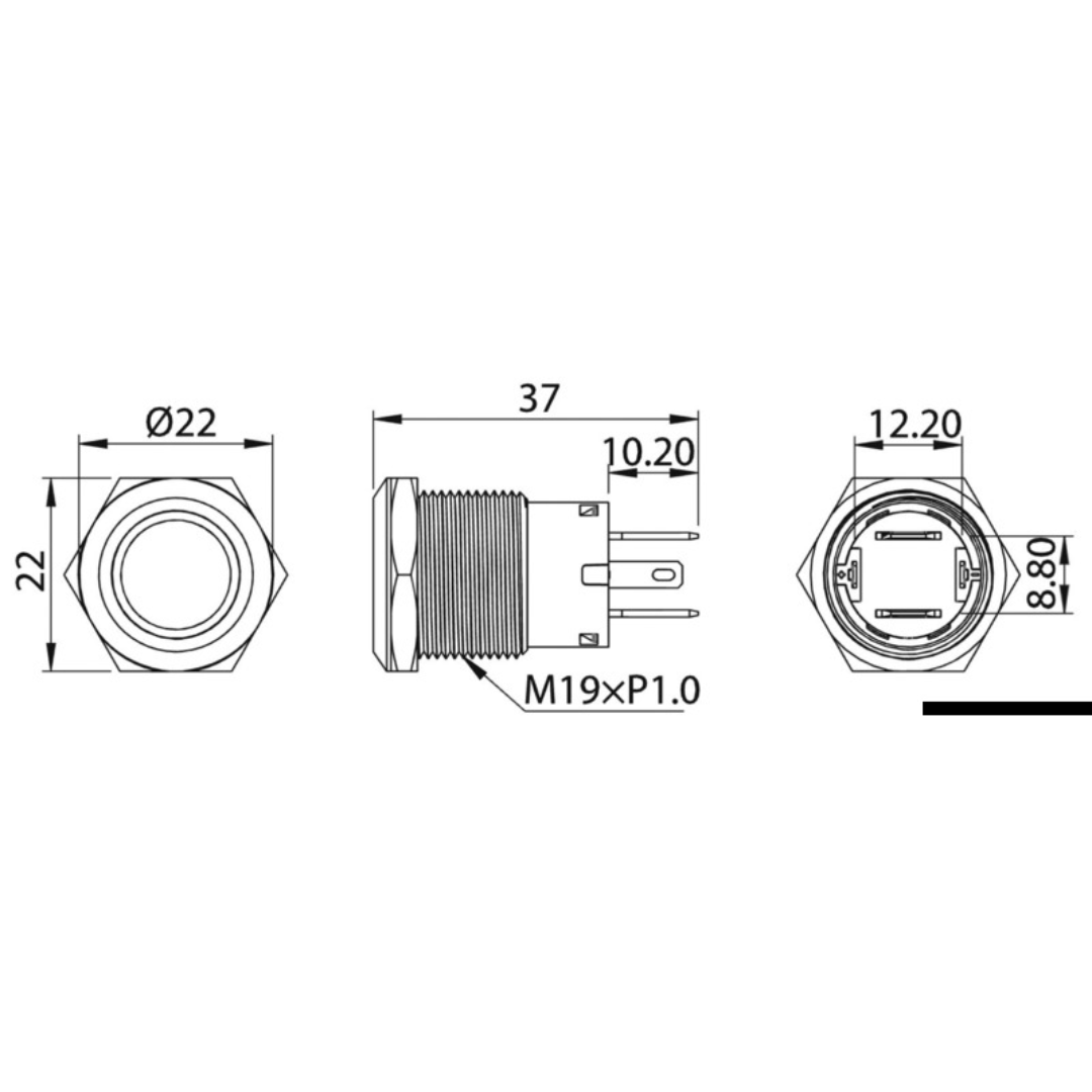 Interruttore nautico osculati inox AISI 316 IP67 con corona LED – 20A