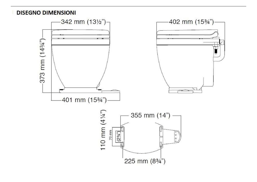 WC elettrico Jabsco Lite flush 12V con pannello
