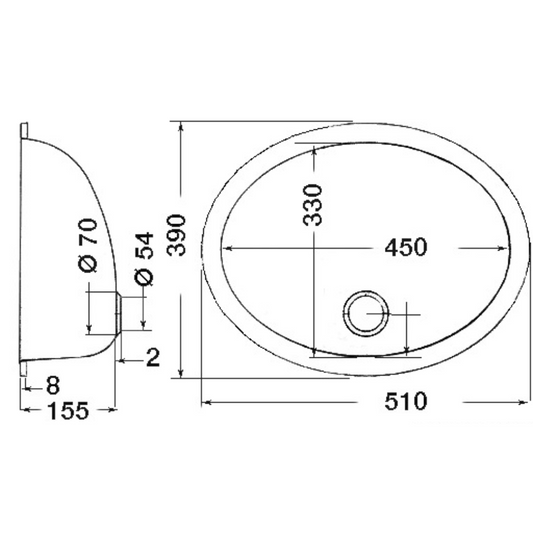 Lavello ovale in Acciaio inox 510 x 390 mm