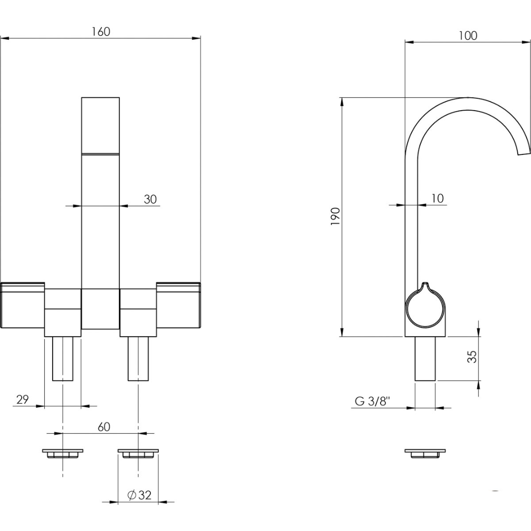 Miscelatore canna piatta doppia manopola