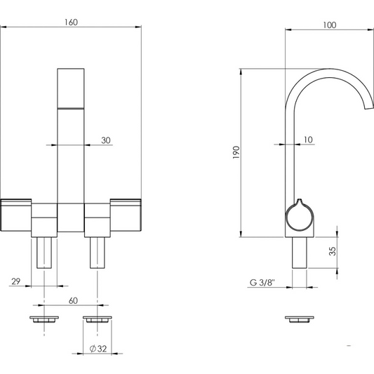 Miscelatore canna piatta doppia manopola