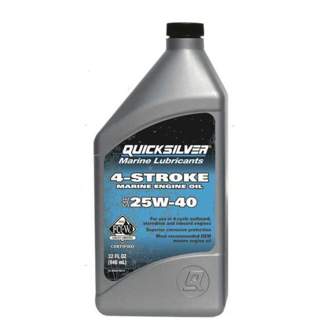 Olio Quicksilver SAE 25W-40 per motori entrobordo e entro/fuoribordo.