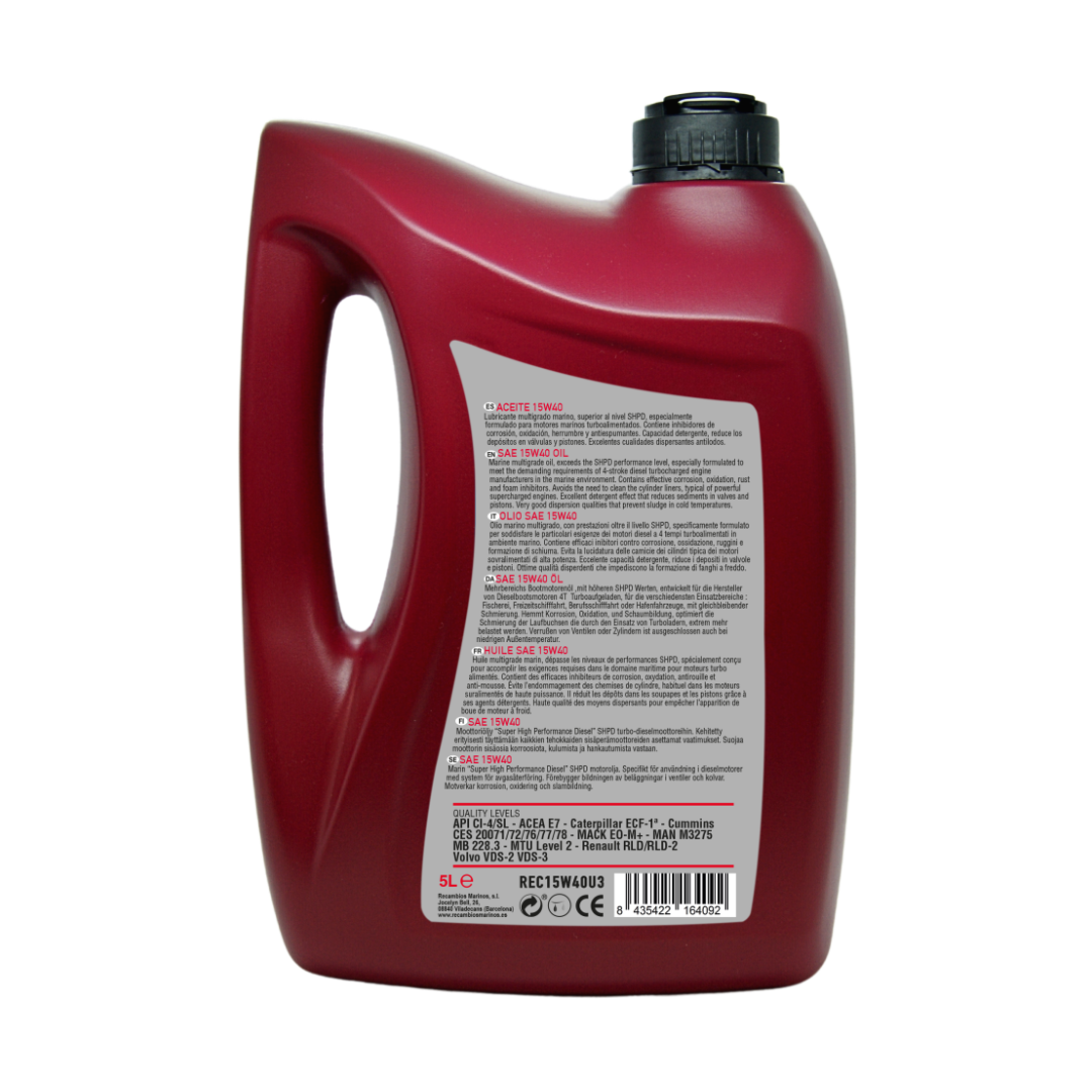 Olio Motore 4T Recmar REC15W40 per Motori Marini Entrobordo Diesel