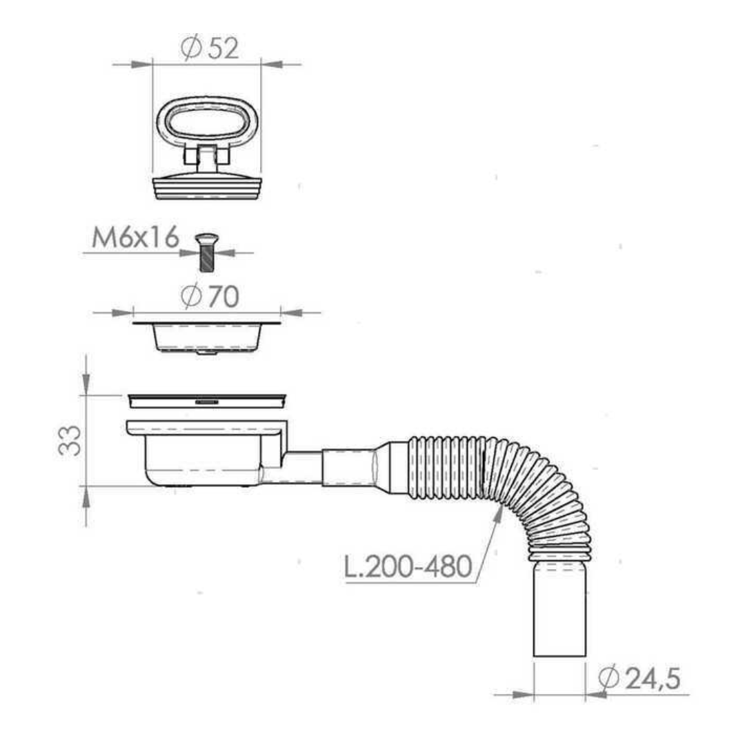 Piletta di Scarico foro 50 mm tubo estensibile incluso per tubo 25 mm