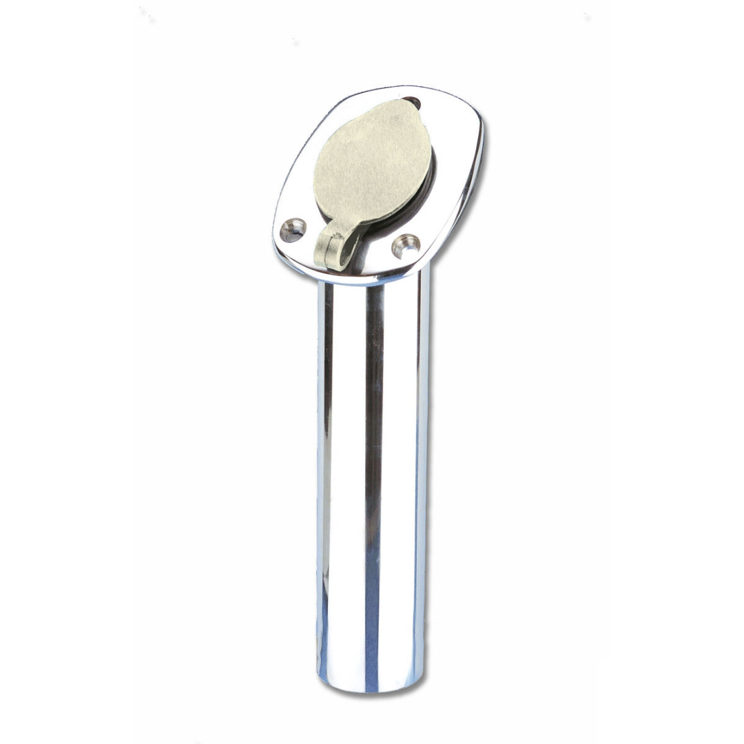 Boccola portacanna a incasso in acciaio inox 45° tappo bianco