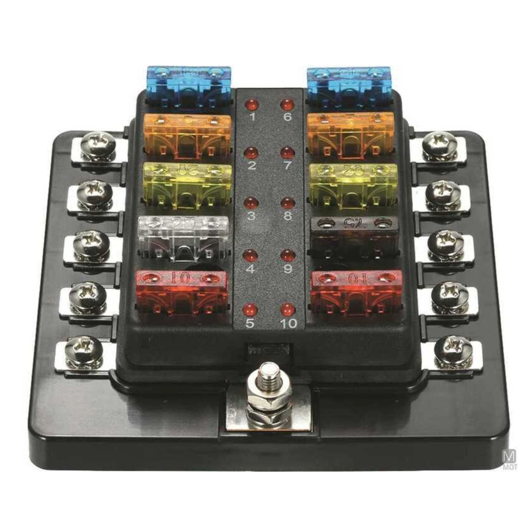 Scatola portafusibili a lama 10 posti terminale a vite impermeabile LED