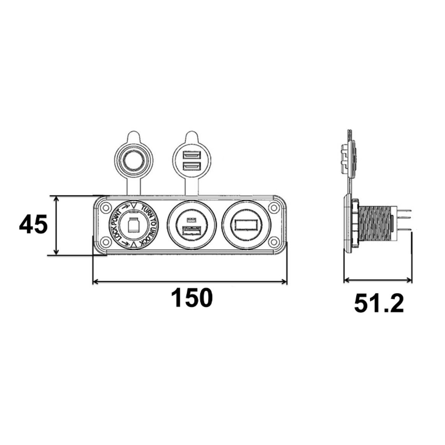 Presa tripla USB-A USB-C + Voltometro/Amperometro + Accendisigaro 12V