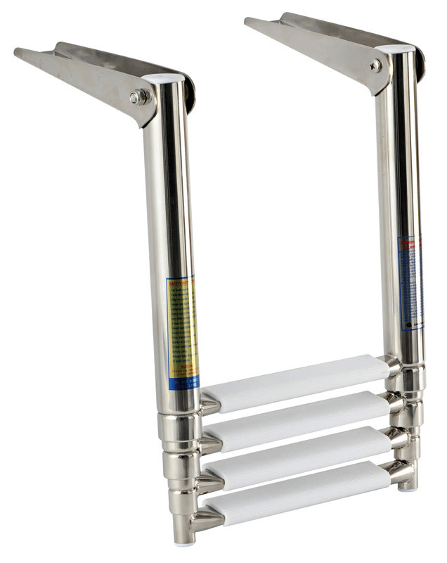 4-step telescopic stainless steel ladder in white (narrow)