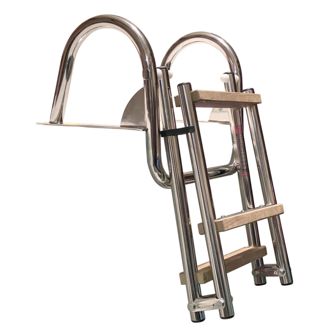 Scaletta inox con maniglioni 3 gradini legno