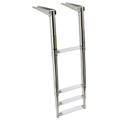 4-step telescopic stainless steel ladder in white (narrow)