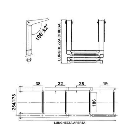 Scaletta telescopica larga in acciaio inox AISI 316