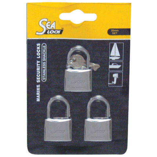 Set 3 lucchetti in acciaio inox SeaLock 30 mm