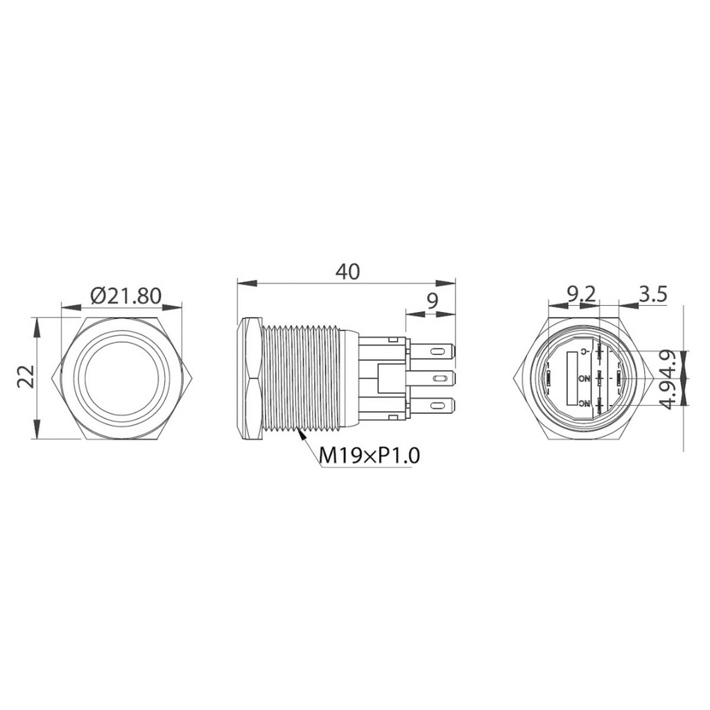 Interruttore Led 20 Amp in acciaio inox ON-OFF Blu 12-24V