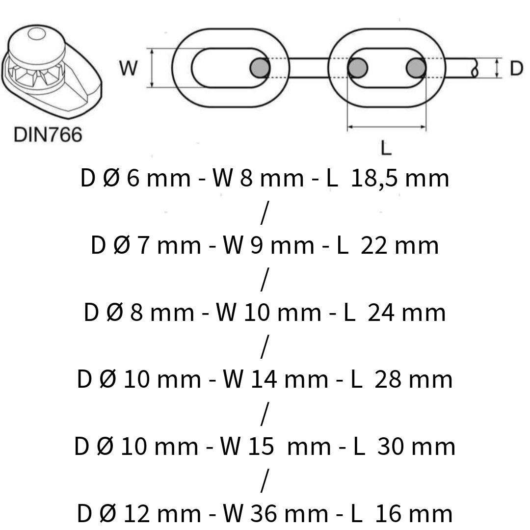 Catena calibrata in acciaio zincato -DIN 766- 30/50/75/100 metri