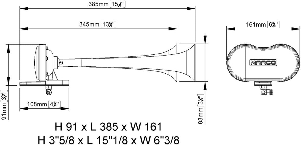 Tromba in metallo ad aria TV2 montaggio esterno