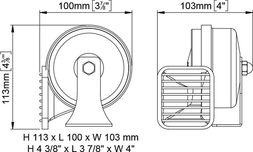 Tromba elettromagnetica cromata (tono basso) MT1-L